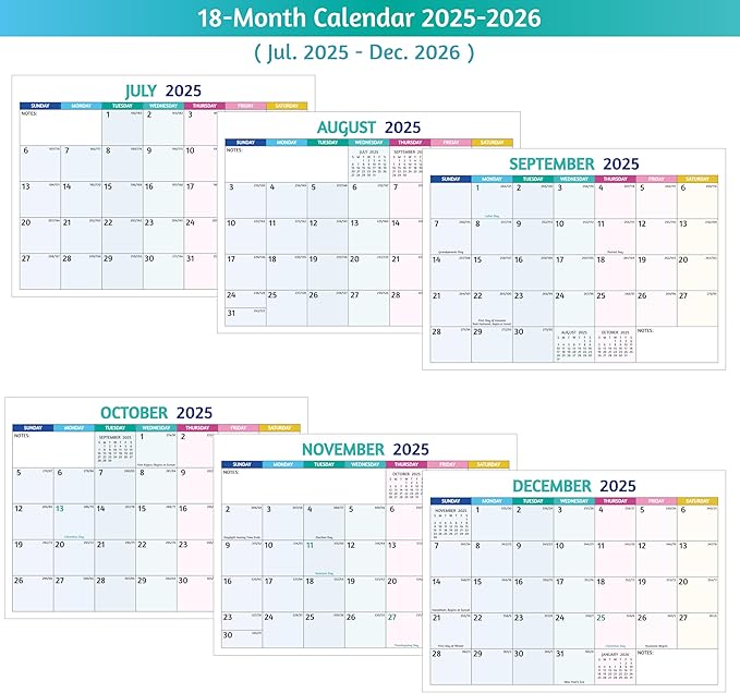 Desk Calendar 2025-2026 - Standing Flip Desktop Calendar 2025-2026, 18 Months Jul 2025 - Dec 2026, 10" x 8", Large with Notes, To-Do, Yearly Overview, Thick Paper, Great for Easy Planning - Multicolor