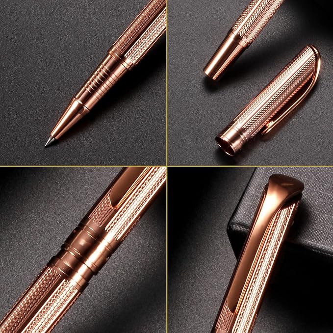 Penneed Rollerball Pen Liquid Ink Pens for Women Luxury Box Gel Pen Black Ink Fancy Pen Refillable for Executive, Office, Professional, Birthday Gift G5 (Rose Gold)