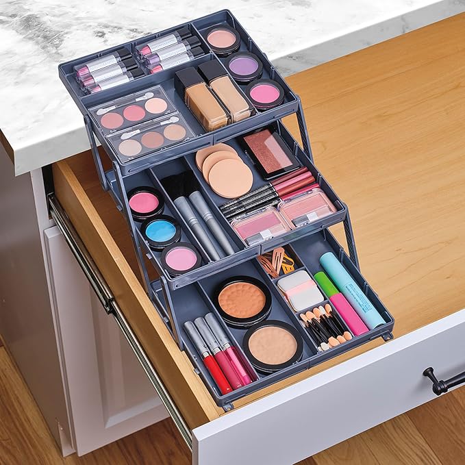 Ontel Smart Drawer Organizer - Multi-level Jewelry Holder, Cosmetics Organizer, or Office Drawer Organizer with Adjustable Dividers for Organization and Storage, Fits Drawers 9.5"W x 7.5"L x 2.75"D