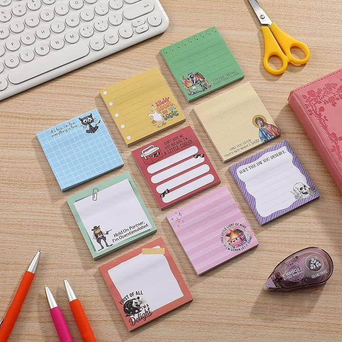 9 Pads Funny Sticky Notes 3x3 Inch Cute Self Stick Notepads Notes Adhesive Memo Pad Office Decor Gifts for Students School Teacher Meeting Office Supplies