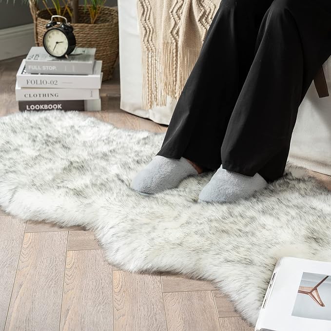MIULEE Luxury Super Soft Fluffy Area Rug Faux Fur Sheepskin Rug Decorative Plush Shaggy Carpet for Bedside Sofa Floor 2 x 6 Feet, Gradient Grey