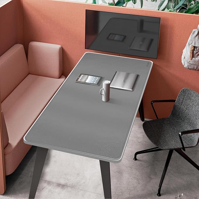 Chihein 55" x 28" 4XL PU Leather Desk Mat, Huge Mouse Pad, Dual Sided Desk Pad Protector, Waterproof Writing Blotter for Gaming/Office/Home (Gray/White)