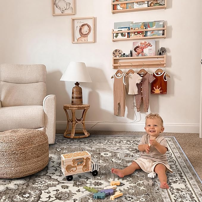 TOPRUUG Washable 12x18 Area Rug - Extra Large Rugs for Living Room Soft Low Pile Carpet for Bedroom Non-Slip Stain Resistant Vintage Indoor Floor Carpets (Beige, 12x18)