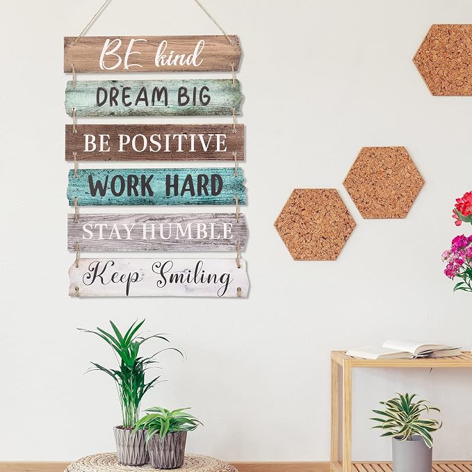 Blulu 6 Pcs Rustic Wall Hanging Plaque Sign Back to School Inspirational Wall Art Farmhouse Wooden Door Signs Positive Plaque with Quotes Motivational Quote Decor for Office Bedroom(Retro Style)
