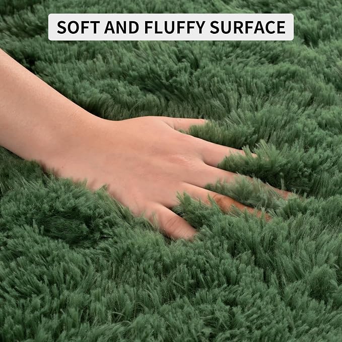 Tepook Fluffy Dark Green Rugs for Living Room Bedroom, 6x9 Soft Area Rug Forest Hunter Green Kids Girls Boys Rug, Indoor Plush Shaggy Non-Slip Carpet for Nursery Classroom Dorm Home Decor