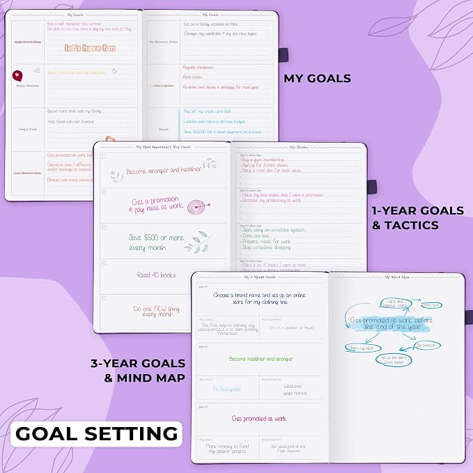 GoGirl Planner PRO Schedule - Undated Planner with Hourly Time Slots, Monthly, Weekly & Daily Organizer, Appointment Book for time Management, 7"x10" Hardcover, Lasts 1 Year - Purple