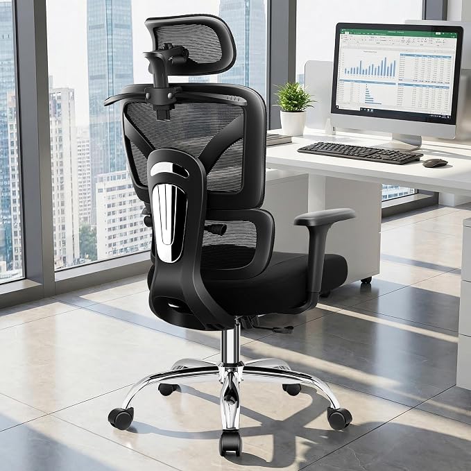 Ergonomic Desk Chair, Breathable Mesh Office Chair for Long Hours, 8 Pack | Adjustable Lumbar Support for Back Pain Relief, 4.33'' Thick Foam Cushion, 3D Headrest, Computer Chair for Home Office, Black