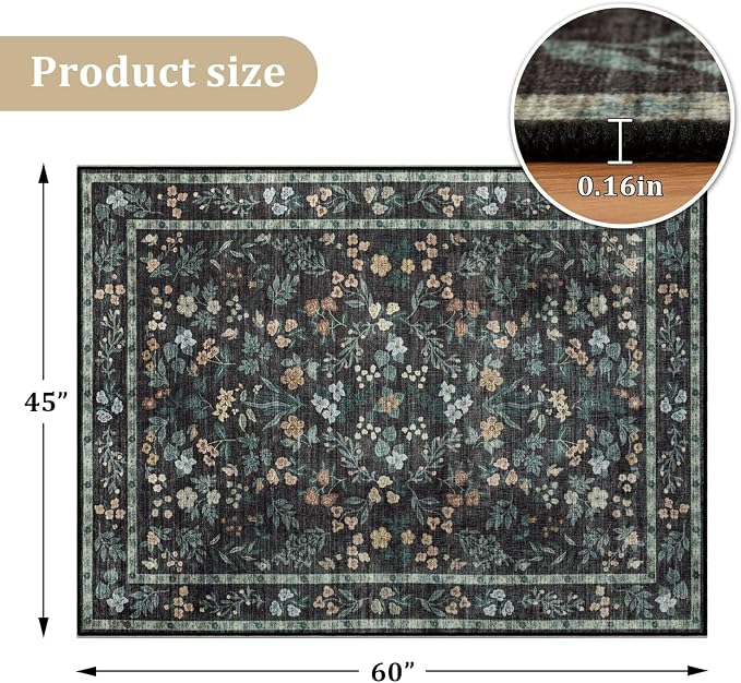 chakme Office Chair Mat for Hardwood Floor, 60"x45" Easy Glide Computer Desk Mat Protector for Rolling Chair Under Desk Rug Nonslip Backing, Machine Wash, (Floral)
