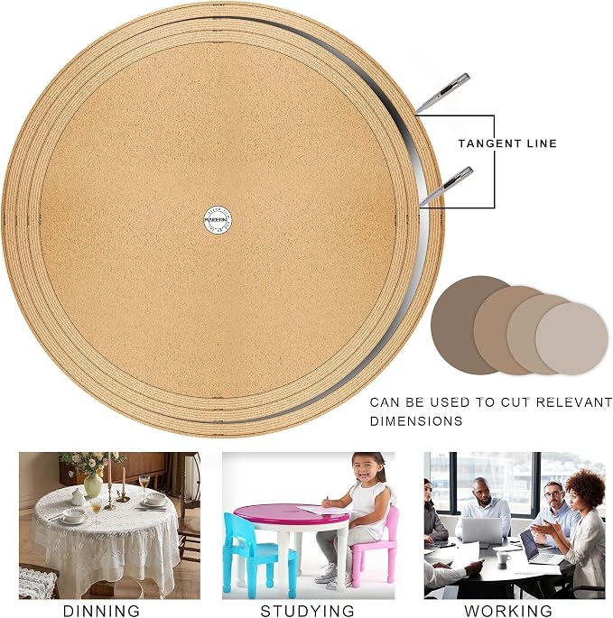 MAIDERN 36 Inch Round Cork & Leather Table Pad Protector, Cuttable Size (30-36 Inch), Trimmable Dining Table Mat, Heat Resistant/Non-Slip Table Cover for Kitchen, Office, or Restauran (Black)