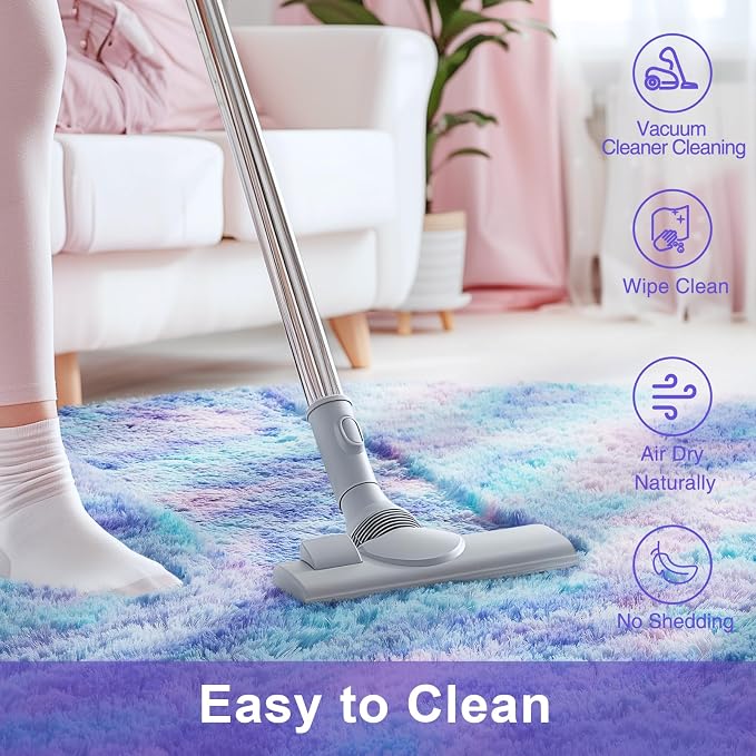 Ophanie Round Rugs 5Ft Tie-Dye Rainbow Purple Area Rug,Aesthetic Room Decor,Fluffy Fuzzy Bedroom Carpet,Plush Soft Shaggy Living Room Rugs for Kids Home,with Over 999 pcs Non-Slip Backing Pattern