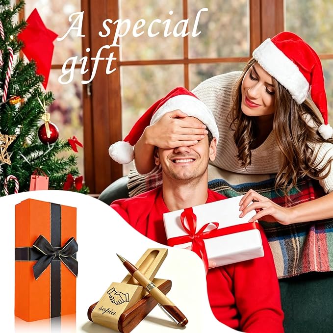 Custom Pen Set with Name Text Personalized Wood Ballpoint Pens Box Customized Engraving Pen Gift Set for Men Women Boss Colleagues Friends Graduation Christmas Fathers Day (Custom Pen 2)