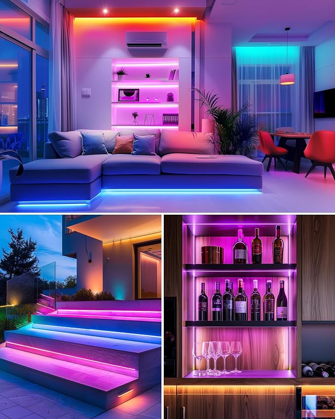 HitLights LED Strip Lights, 4 Pre-Cut Waterproof RGB Small LED Light Strip Kit Dimmable Color Changing SMD 5050 LED Tape Light with RF Remote, UL-Listed Power Supply and Connectors for TV Bedroom Home