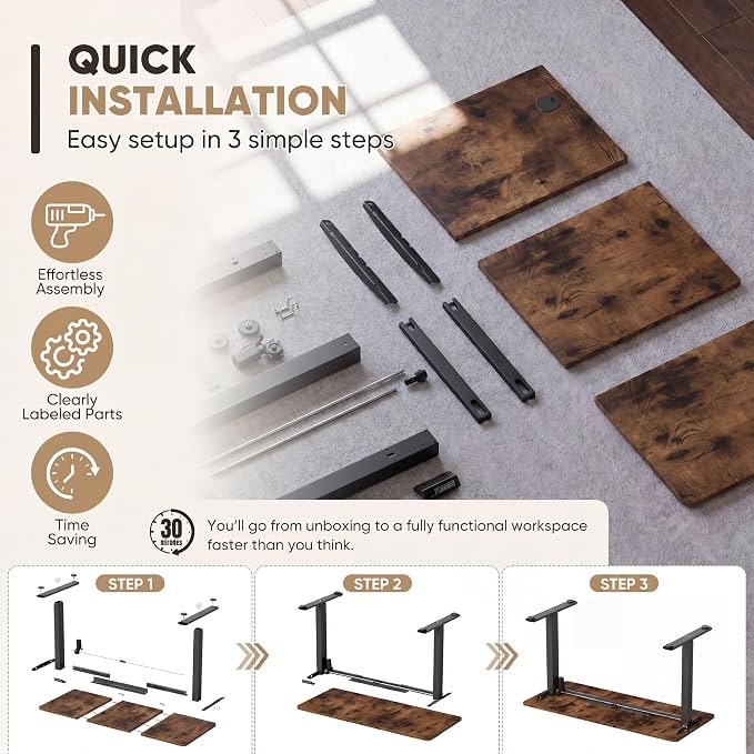 Furmax 48 Inches Electric Height Adjustable Standing Desk Home Office Desk | Large Sit Stand Up Computer Desk Memory Preset with T-Shaped Metal Bracket, Brown