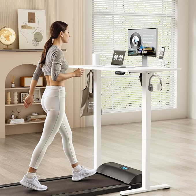 YESHOMY Height Adjustable Electric Standing Desk, 46 x 24 Inches Memory Home Office Sit Stand up Desk with Phone Holder and USB Charging Port, White