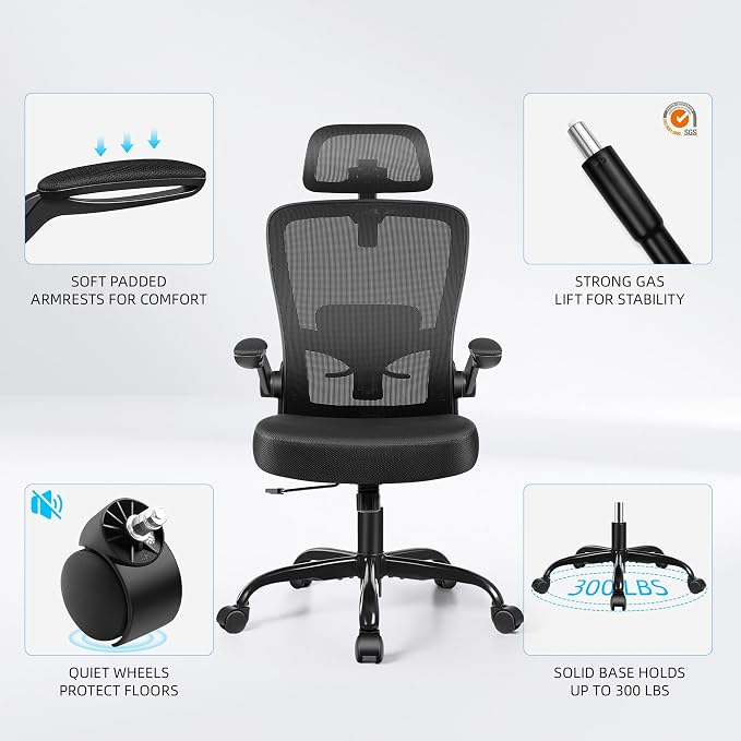 FelixKing Office Chair, Desk Chair with Adjustable Lumbar Support, Ergonomic Computer Chair with High Back and Armrest, Adjustable Height Gaming Chair Home Office Swivel Chair, Pack of 2, Black