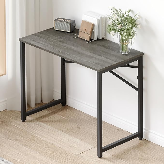 EMODA 40 inch Folding Desk No Assembly Required Home Office Desk Study Writing Gaming Computer Table, Black Oak