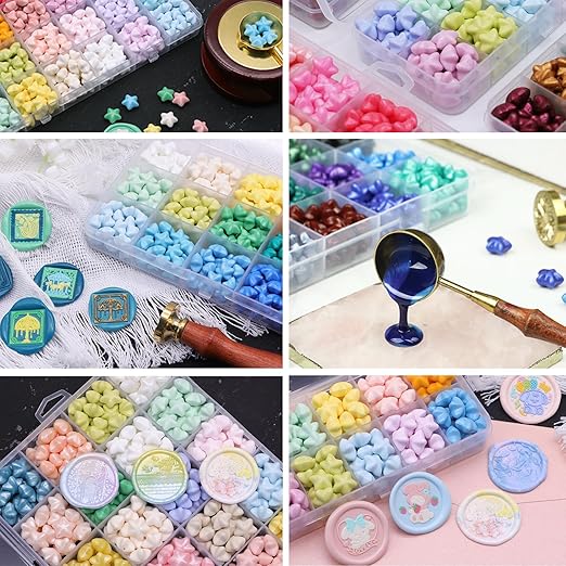 Letter K Wax Seal Kits, 200pcs Assorted Sealing Beads and 2pcs Initial Alphabet K Wax Seal Stamp for Wedding Invitations Gift Wraps Envelopes and Christmas Cards (Alphabet K Kit)