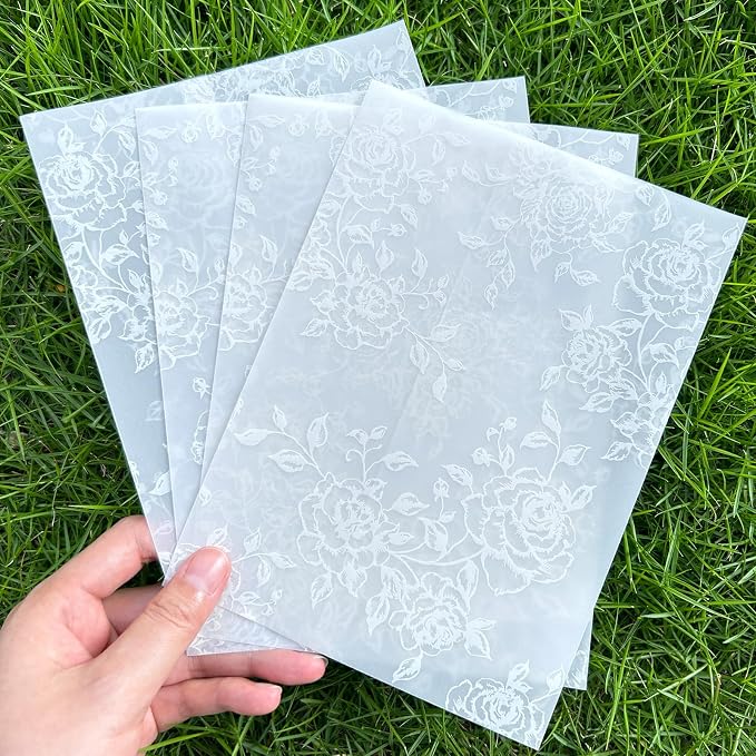 Wedding Invitation Accessories Kit, Pre-Folded Vellum Jackets for 5×7 Invitations with Wax Seal Stickers, Ribbon & Dried Flowers, Elegant Wedding Invitation Accessories for DIY Bridal Invites (White-Rose, 50)
