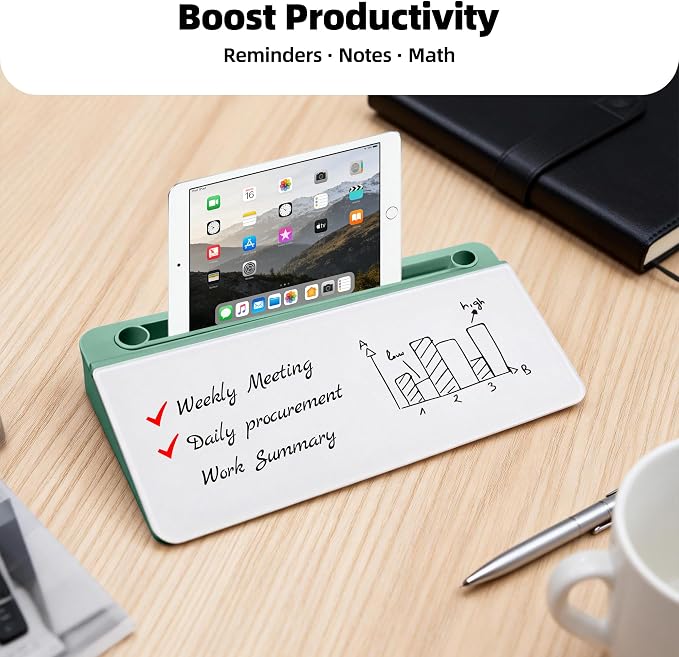 Desktop Whiteboard, Glass Dry Erase Board, Desk Board Buddy,Computer Keyboard Stand,Desk Whiteboard Organizer for Home,Office,School Supplies(Green)