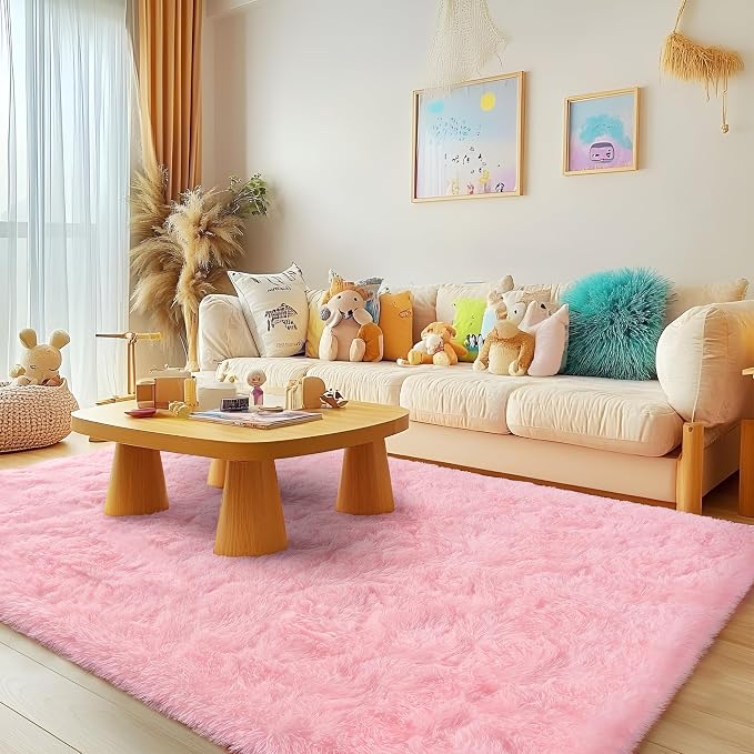 Awaytail Pink Rug 8x10 - Non Slip Fluffy Rugs for Living Room - Cute Floor Rug for Girls Room Decor- Large Fuzzy Shag Carpet - Shaggy Rugs for Living Room Washable 8x10 Area Rugs Clearance