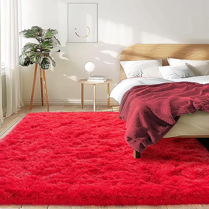 Awaytail 2x6 Fluffy Area Rug - Soft Shag Runner Rug for Bedroom - Non Slip Runner Living Room Rug Plush Carpet Runner Red