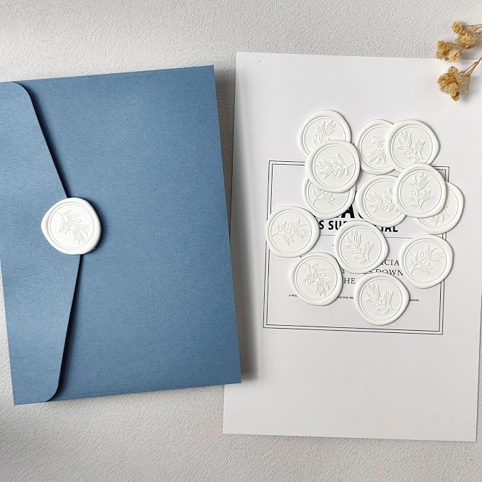 50Pcs White Self-Adhesive Wax Seal Stickers - Wax Seal Perfect for Wedding Invitation or Envelope Good Adhesion and Easy to Use, Wedding Invitation Accessories
