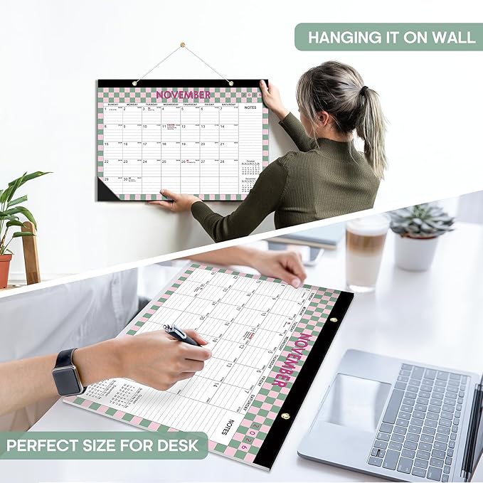 Desk Calendar 2026-2027, 21-Month Calendar Runs Unitl June 2027, Large 17" x 12" Monthly Desktop & Wall Calendar for Home & Office - Checkered