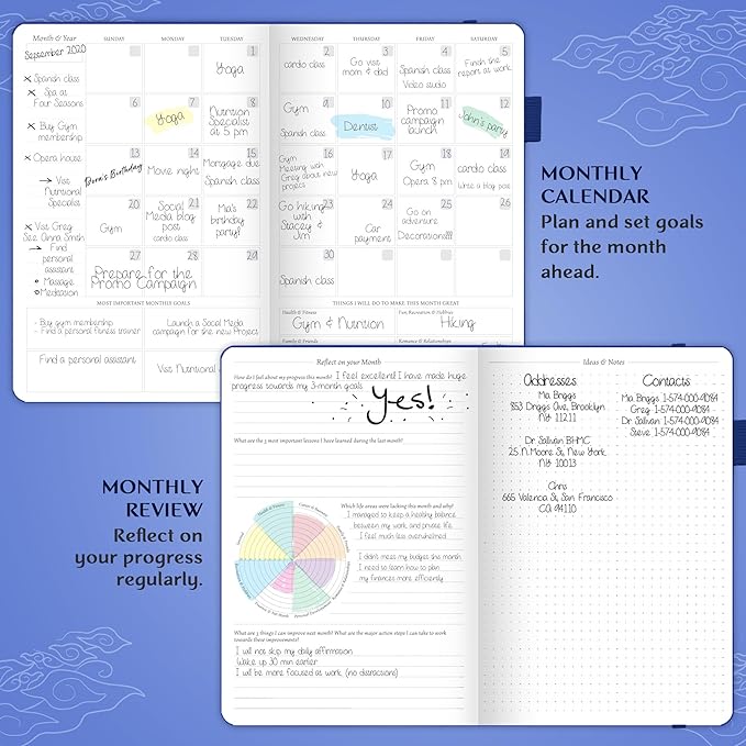 Legend Undated Weekly Planner – Goal Planner Journal & Organizer Notebook – Agenda Book with Monthly Calendar & To-Do List, A5 (Royal Blue, Gold)
