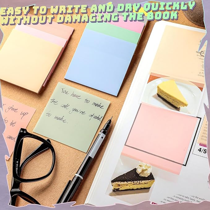 Jetec 500 Sheets Transparent Sticky Notes Bulk 3x3 Pastel See Through Sticky Notes Clear Books Annotation Tabs Self Adhesive Waterproof Translucent Memo Pad for Office Bible(Mixed Color,Vintage)