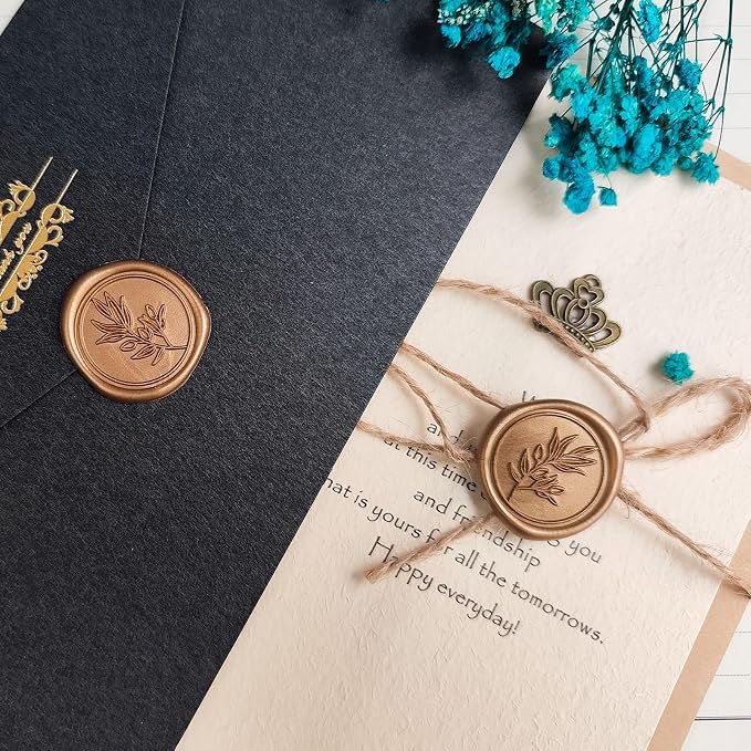 50 Pcs Antique Gold Wax Seal Stickers Self- Adhesive Wedding Invitation Seal Stickers, Perfect for Wedding Invitation, Envelopes Christmas Cards, Gift Wrapping, Good Adhesion and Easy to Use