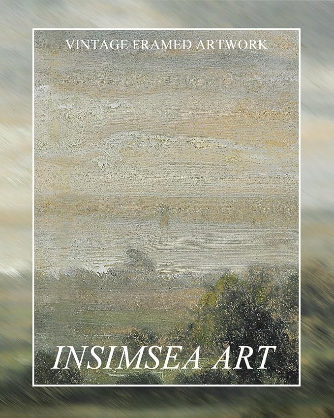 InSimSea Extra Large Framed Vintage Wall Art, Living Room Country Farmhouse Decor, Wild Field under Sky Landscape Paintings, Canvas Prints, Scenery Long Picture for Bedroom Above of Bed,20x40inch