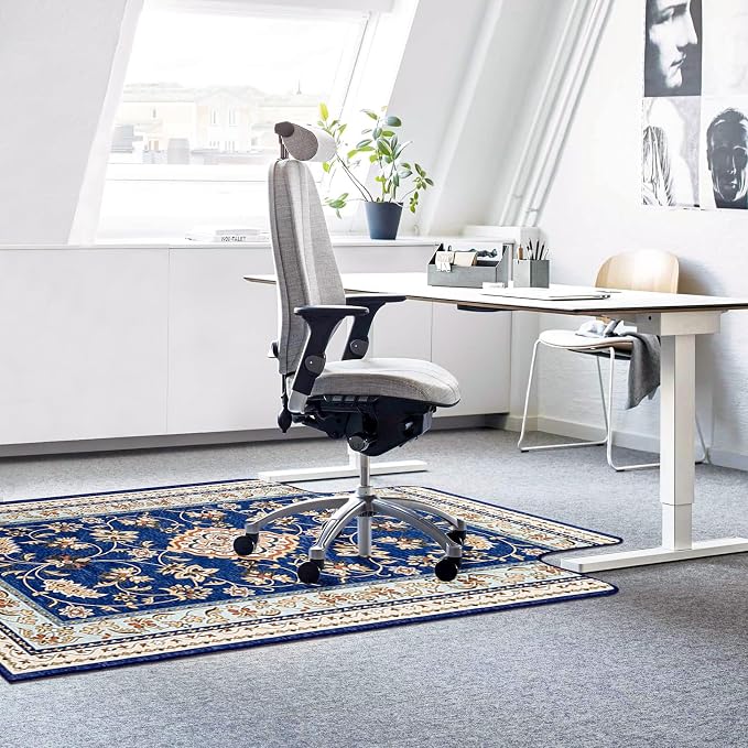 46" X 60" Office Chair Mat for Hardwood and Tile Floors, Under Desk Chair Mat for Carpet Protector Rolling Computer Chairs, Machine Washable Non-Slip Area Rug, Sapphire Blue