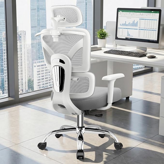 Office Desk Chair, Ergonomic Chairs Comfy with Adjustable Lumbar Support | Zoned Spine Support, Pressure Relief Back Support, Breathable Mesh Computer Chair for Long Workdays, Home Office, Gray