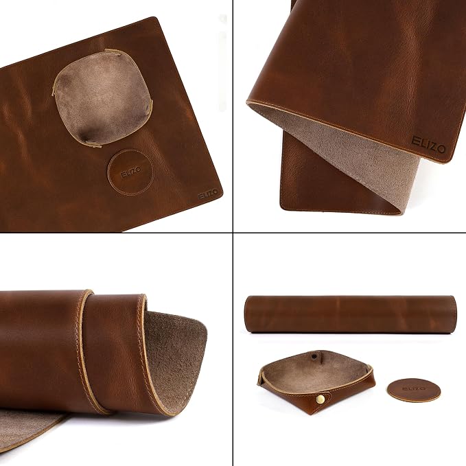 ELIZO Leather Desk Pad Real Leather Desk Mat Thick (3mm) Double Layer (32x16) Cover Blotter Desk Protector Large Computer Mat for Keyboard Mouse Pad Table Laptop Mat Office Accessories - Antique