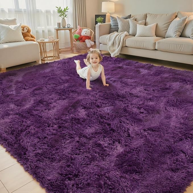 Rugs for Living Room 5x8, Alfombras para Salas Shag Large Plush Soft Area Rug, Shaggy Carpets for Bedroom,Boys Girls Home Decor Aesthetic(Grape Purple, 5 x 8)