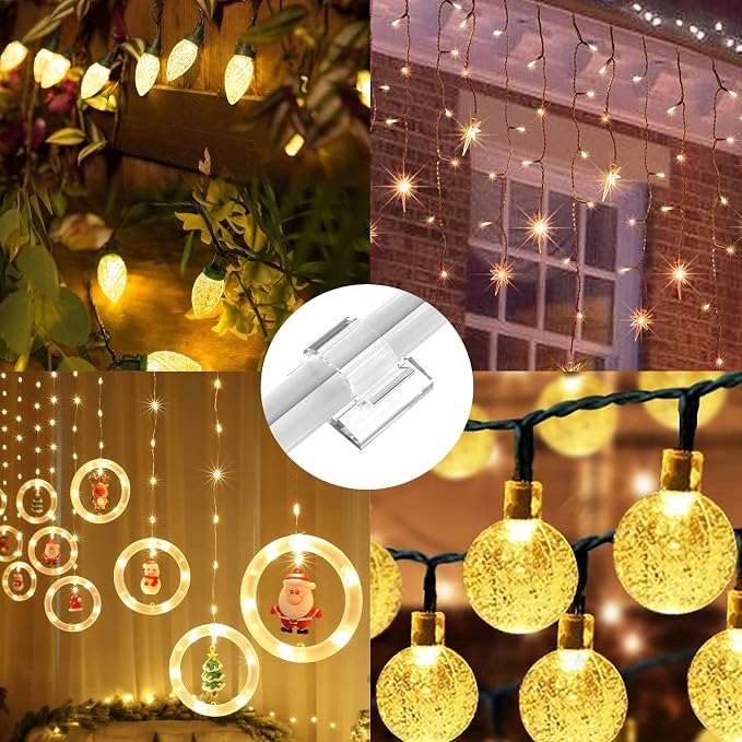 TidyHelper 200 PCS Hooks for Outdoor String Lights (Large, Clear) | Christmas Light Clips Hangers, Cable Clips Wire Cord Holder for Patio Porch Decor, Balcony & Holiday Decor, Indoor/Outdoor