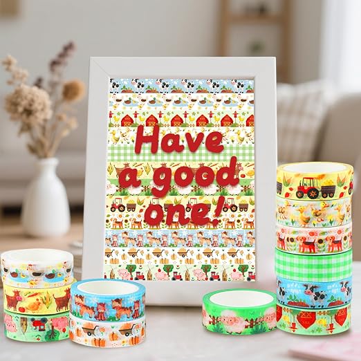 12 Rolls Farm Animals Washi Tape Set, Farmhouse Cow Sheep Pig Ducks Decorative Tapes, Fall Cute Cartoon Masking Tape for Journaling Scrapbook Journals Planners DIY Crafts Christmas Party Decor 16.4FT