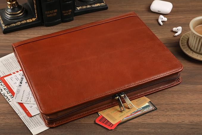 Leather Portfolio for 13 inch iPad Pro M4 (2024), Business Tablet Portfolio for Men, Personalized Padfolio, Engraved Portfolio Folder for A4 Notepad (Oil Brown, Custom)