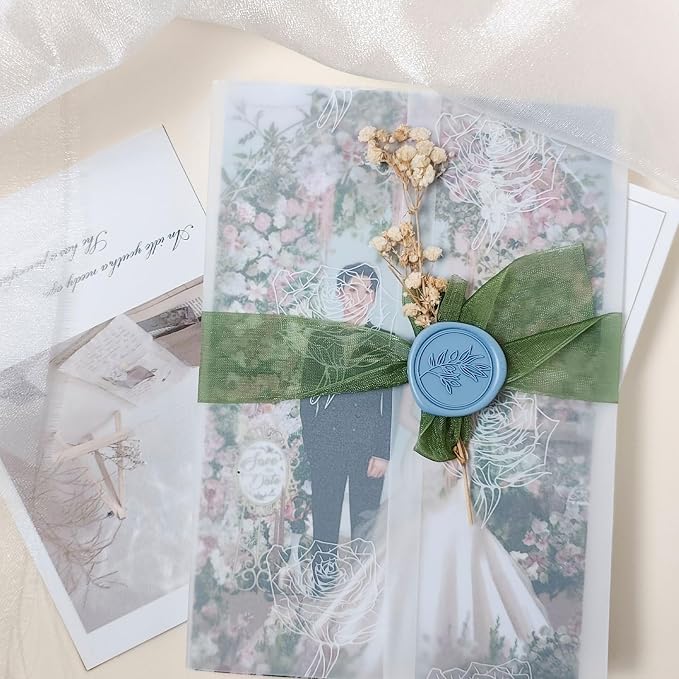 50Pcs Dusty Blue Self-Adhesive Wax Seal Stickers - Wax Seal Perfect for Wedding Invitation or Envelope Good Adhesion and Easy to Use, Wedding Invitation Accessories