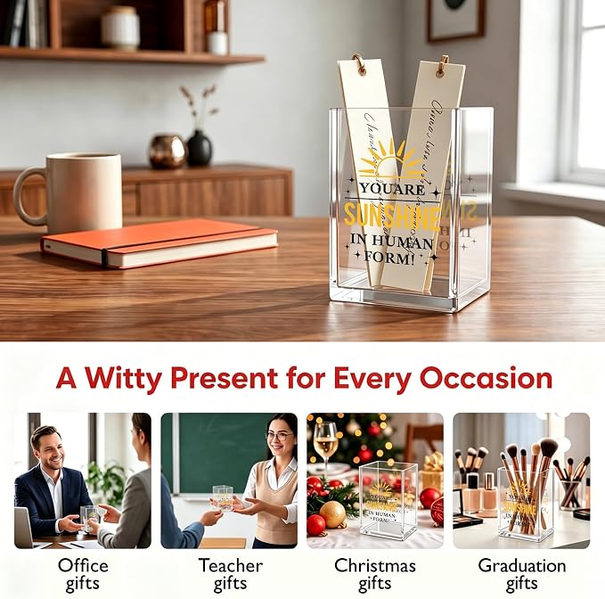 Inspirational Office Acrylic Cosmetic Pen Pencil Holder Cup, You Are Sunshine In Human Form Pencil Organizer, Positive Desk Accessories, Motivational Gifts for Women Men Teacher(A21)