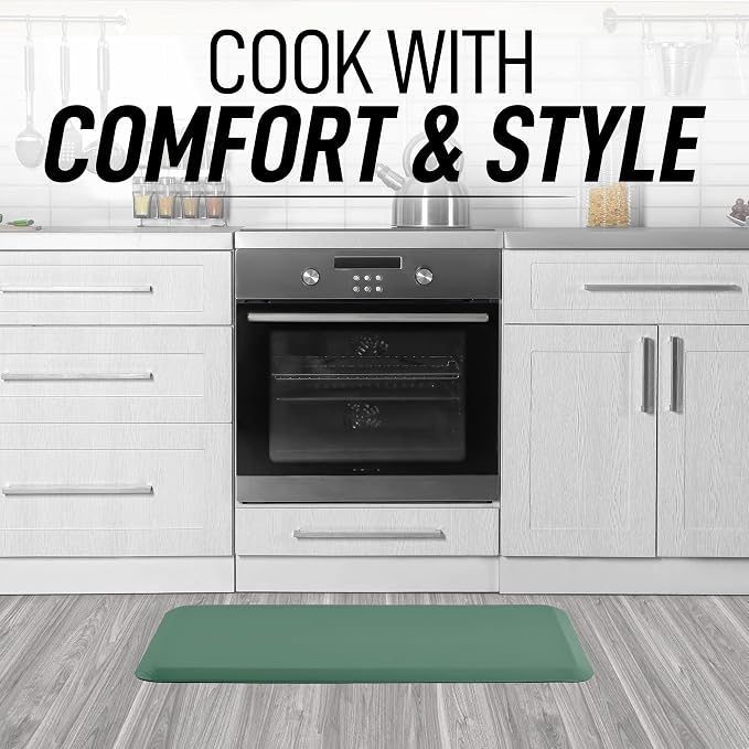 Zulay Home Large 20 x 39 Inch Anti Fatigue Floor Mat - 3/4 Inch Thick Cushioned Kitchen Mats for Standing - Comfortable Padded Floor Mats for Standing Work Desk - Memory Foam Kitchen Mat - Green