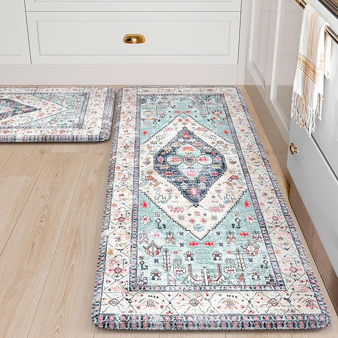 Anti Fatigue Mats for Kitchen Floor Set of 2, Waterproof Non-Skip Kitchen Rugs,Ergonomic Kitchen Floor Mats Cushioned,Comfort Foam Standing Mat for Office,Laundry Room,Sink,Counter, Desk(Blue)
