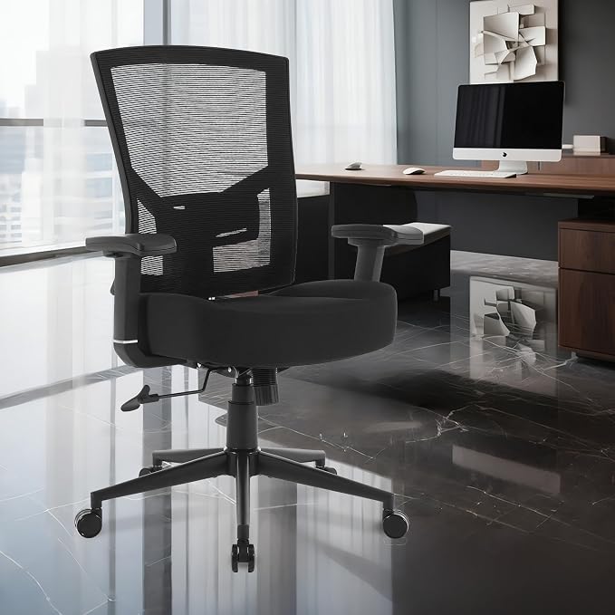 Big and Tall Office Chair 600lbs with Lumbar Support for Eight Hour Daily Work Ergonomic Mesh Desk Chair Widen 3D Cushion for Reading, Gaming