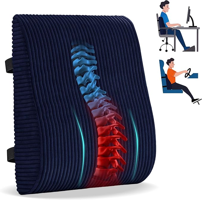 Ergonomic Lumbar Support Pillow for Lower Back Pain Relief, Corduroy Cover Back Support Cushion with Adjustable Straps, Large Size Lumbar Pillow for Office, Gaming & Home Essentials, Large, Navy