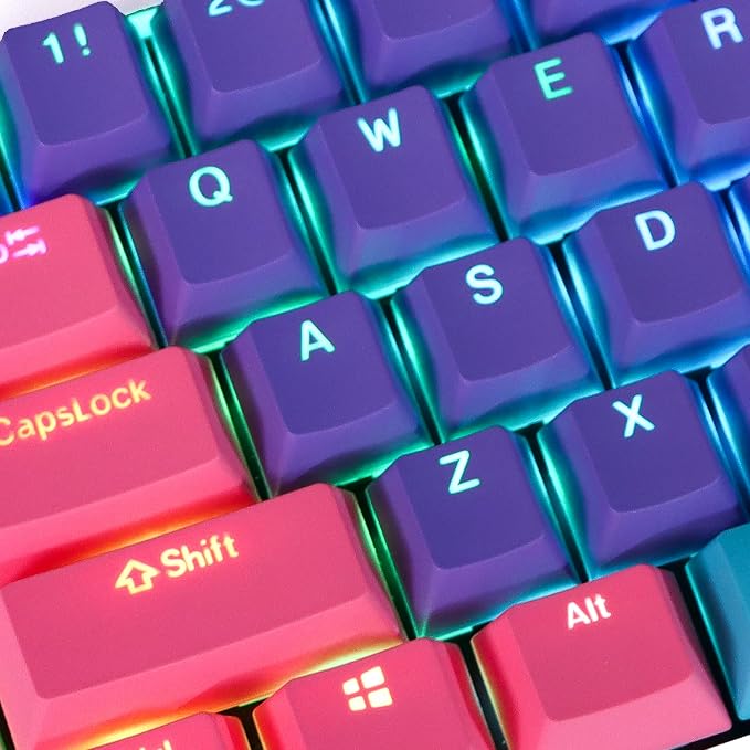 GTSP PBT Backlit Keycaps 60 Percent with 6.25U Space Bar OEM Profile for Cherry MX Switch Mechanical Gaming Keyboard (Purple+Pink+Blue)