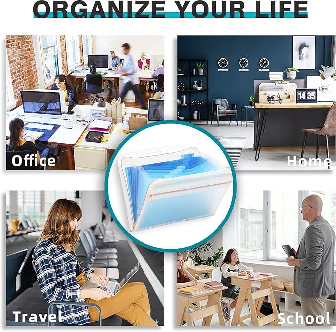 H4D 13 Pocket Expanding File Folder Organizer, Blue, 8.5-x-11-inch