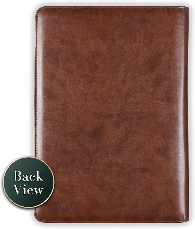 Christian Art Gifts Faithful Servant 2 Chronicles 15:7 Zippered Brown Faux Leather Padfolio/Portfolio Folder Notepad with Single Pen with Highlighter Tip for Notes