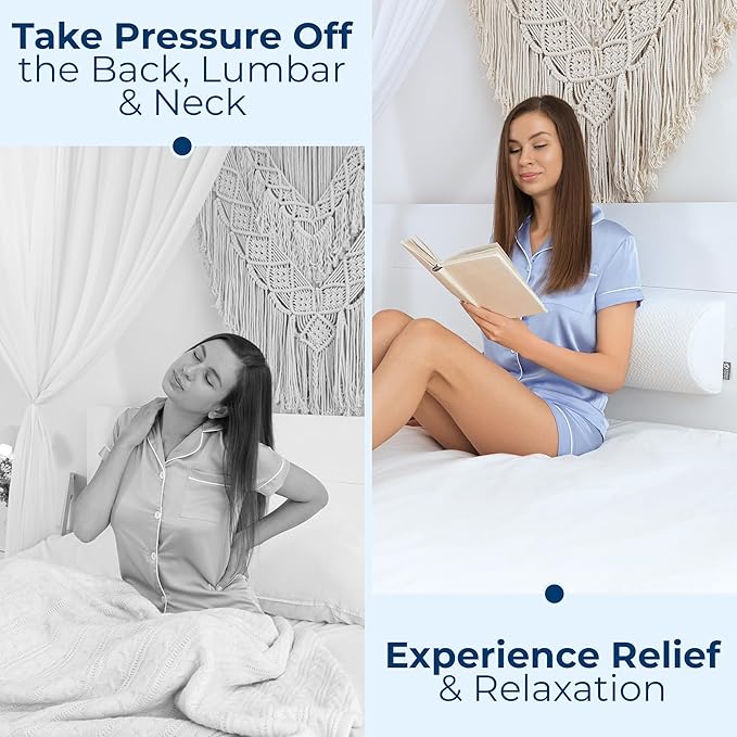 5 STARS UNITED Knee Pillow for Back Sleeping โ Half Moon Bolster Pillow for Legs, Under Knee Pillow for Sleeping on Back, Memory Foam Leg Pillow for Back Pain, White