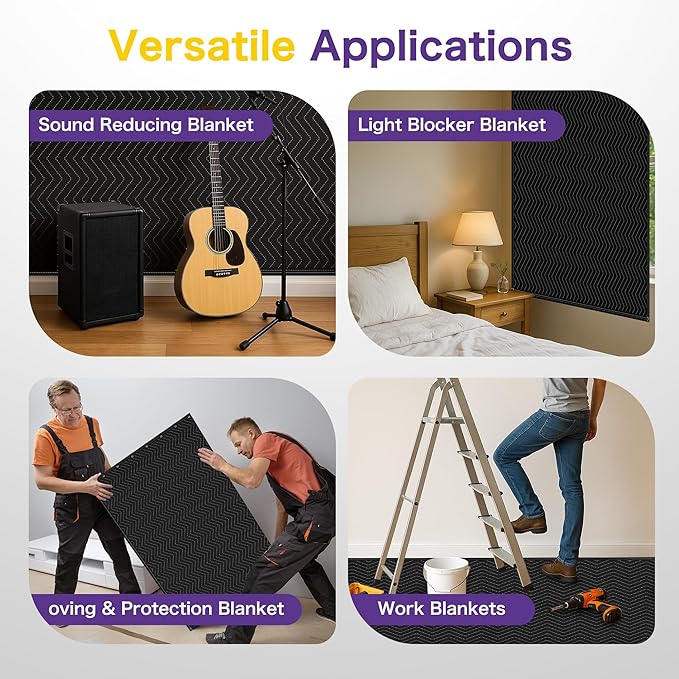 2 PCS Extra Large Sound Dampening Blanket,96"x 80" Sound Absorbing Studio Blanket Panel with Grommets for Wall Hanging,Noise Cancelling Studio Acoustic Curtain/Light Blocker/Soundproof Moving Blanket