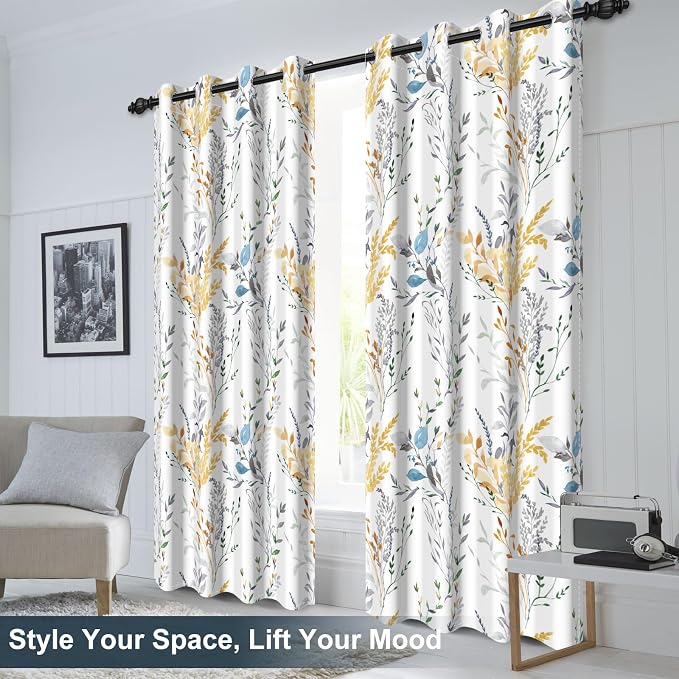 Floral Blackout Curtains 84 Inch Length 2 Panels Set, Patterned Blackout Curtains for Bedroom Grommet Room Darkening Drapes for Living Room, Privacy Soundproof Thermal Curtains for Winter Insulated